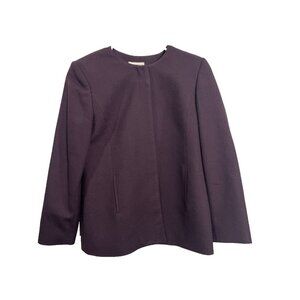 Lord & Taylor Womens Vtg Collarless Blazer Sz 12/L Purple Wool Open Front Jacket